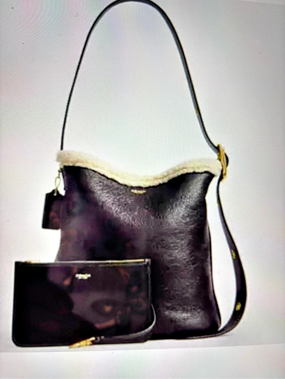Coach Bleecker Bucket Bag in Shearling Black & White smoking home( husband)